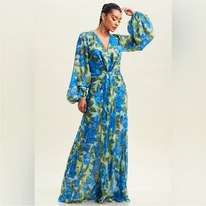 818. Tie Front Maxi Dress in Blue Multi
